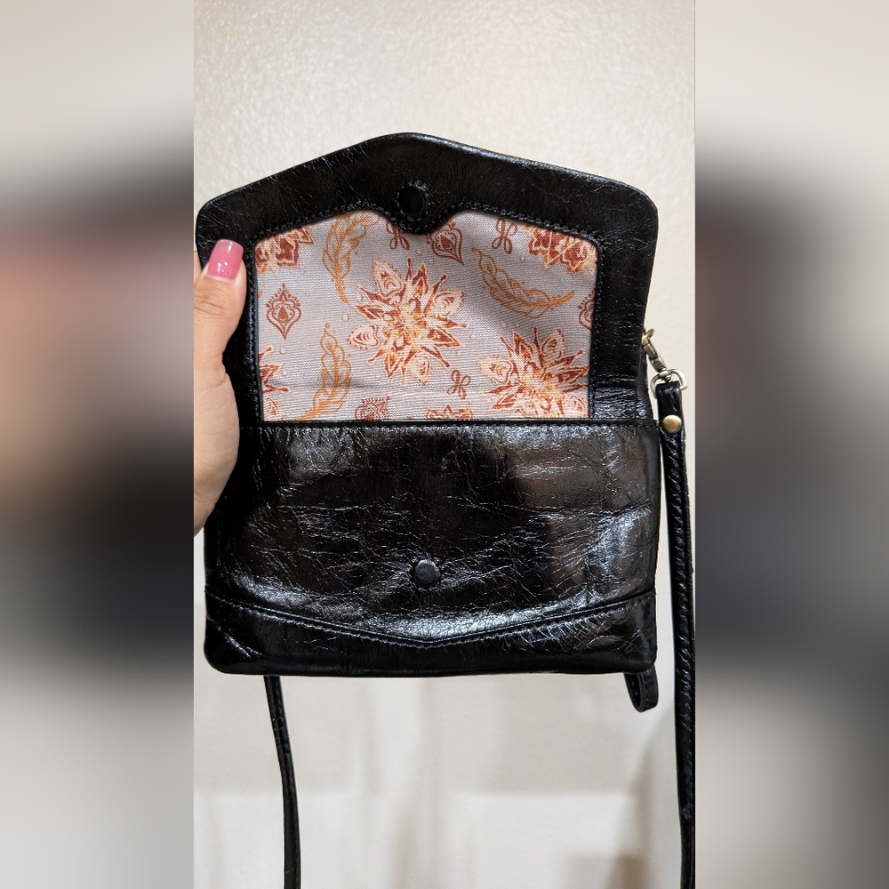 HOBO Black Leather Clutch with Floral Interior